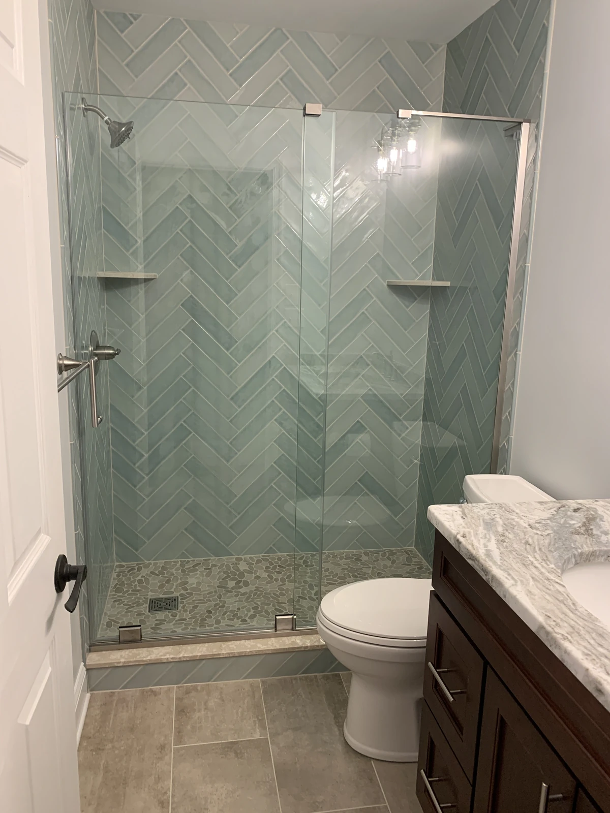 Herringbone tile shower