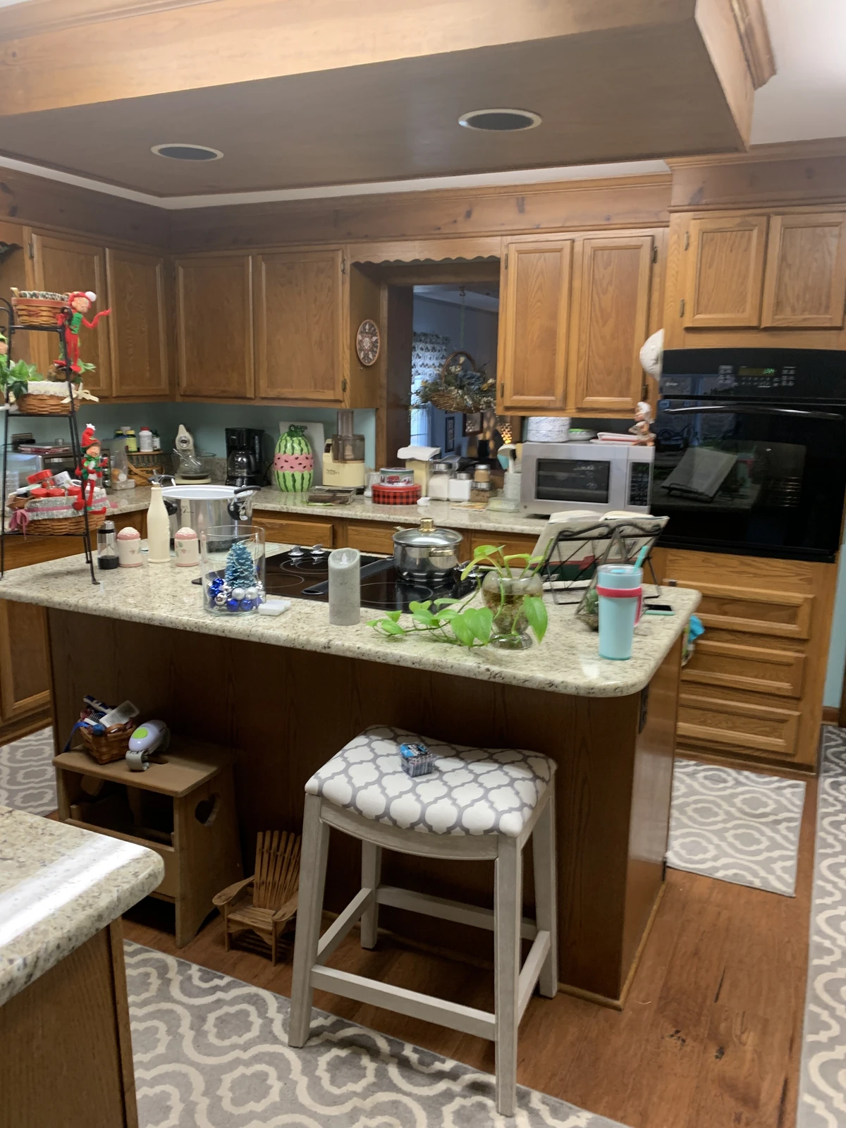 Oak kitchen cabinets before spray refinish