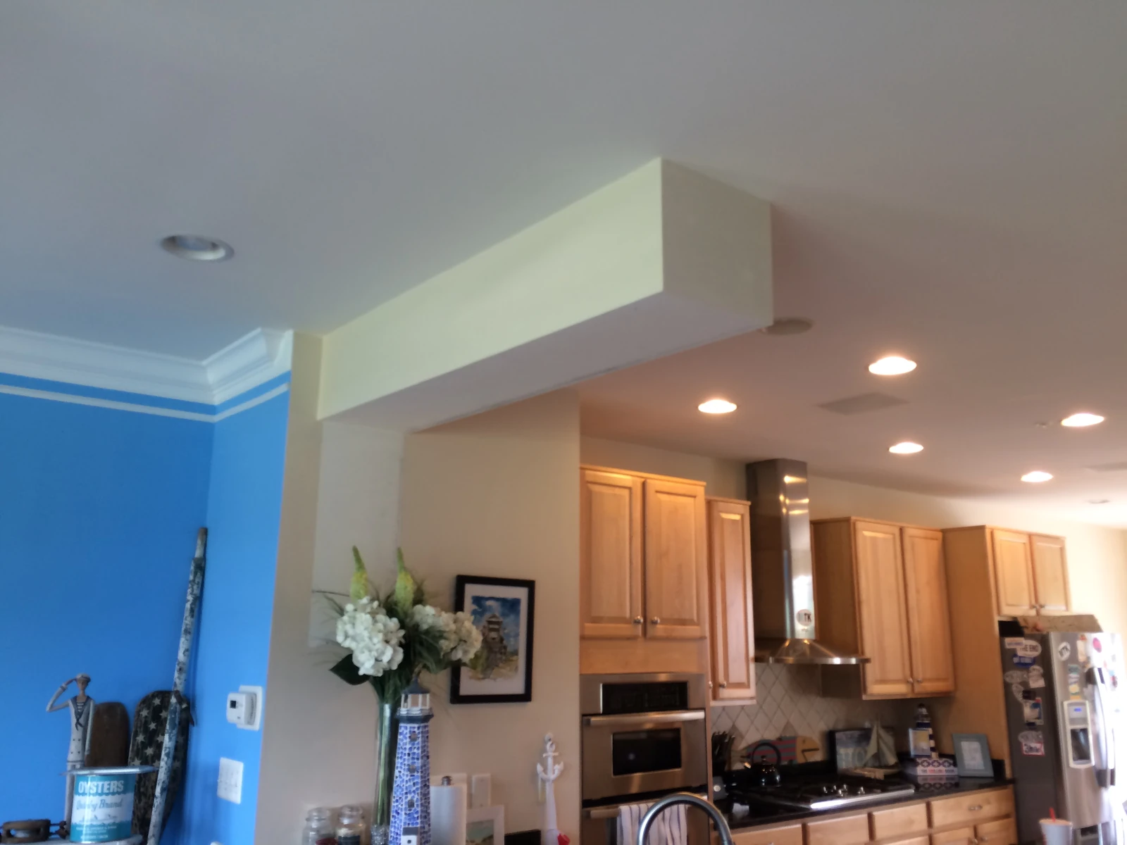 Maple kitchen cabinets before spray refinish